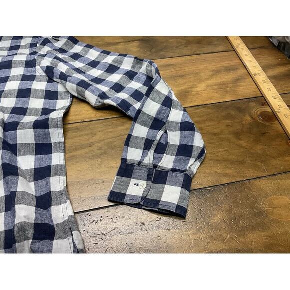 BAIRD MCNUTT Murano Slim Fit Linen Button Down Shirt XL Blue Check - Picture 7 of 12